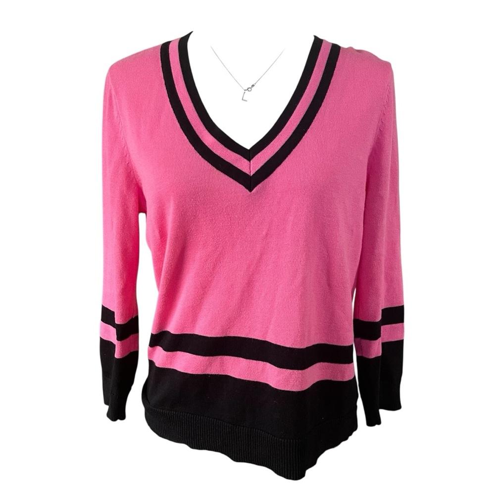 Lauren Ralph Lauren Pink Striped V-neck Sweater US M